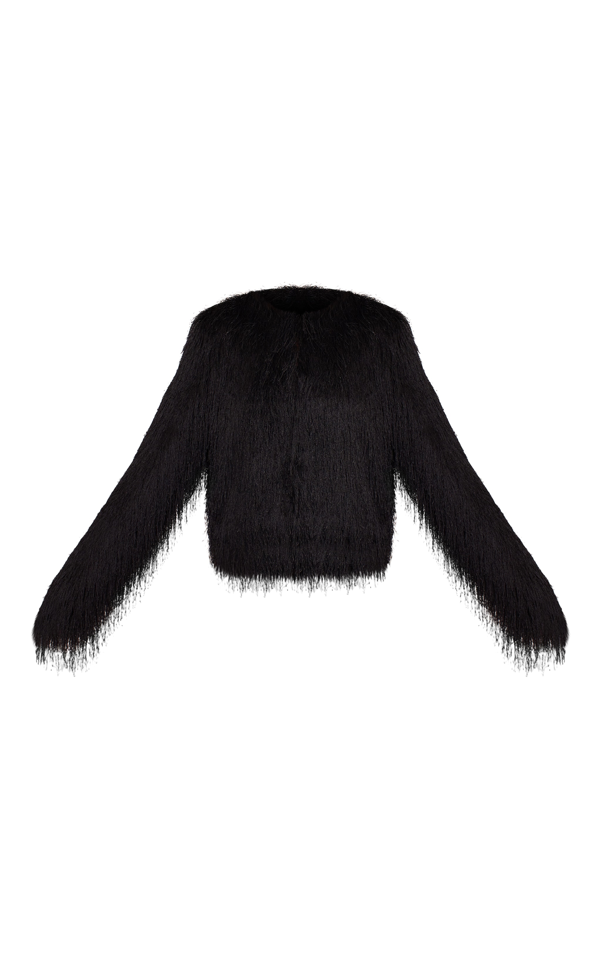 Tall Black Collarless Fringe Jacket image 5