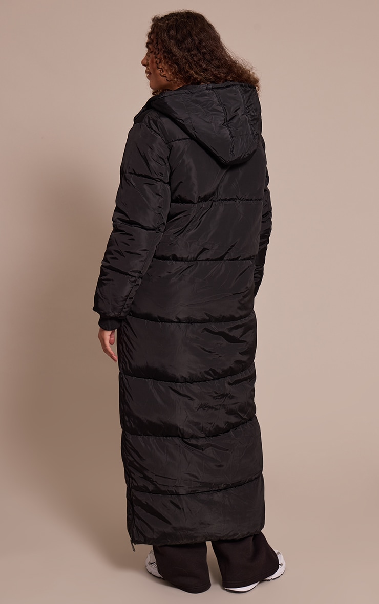 Tall Black Maxi Longline Hooded Puffer Coat image 2