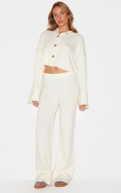 Cream Turn Up Hem Knit Pants