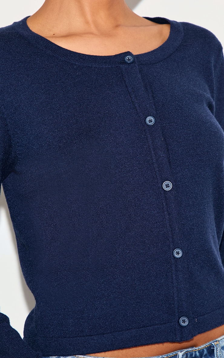 Navy Fine Knit Button Up Cardigan image 4