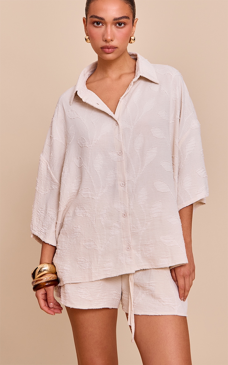 Cream Embroidered Floral Floaty Shorts image 1