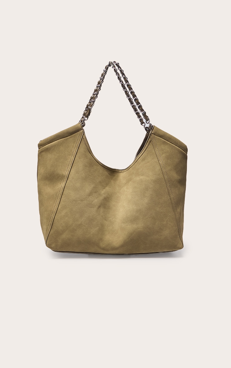 Khaki PU Faux Suede Slouchy Tote Bag image 4