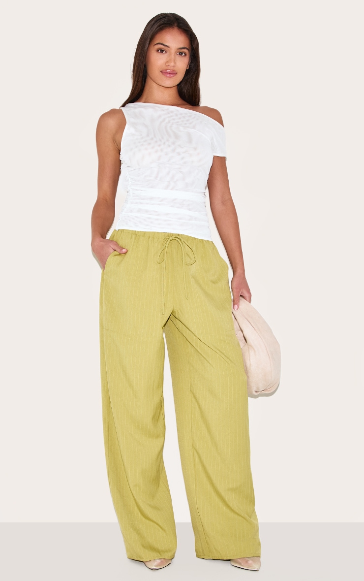 Sage Olive Pinstripe Woven Drawstring Low Rise Relaxed Pants image 2