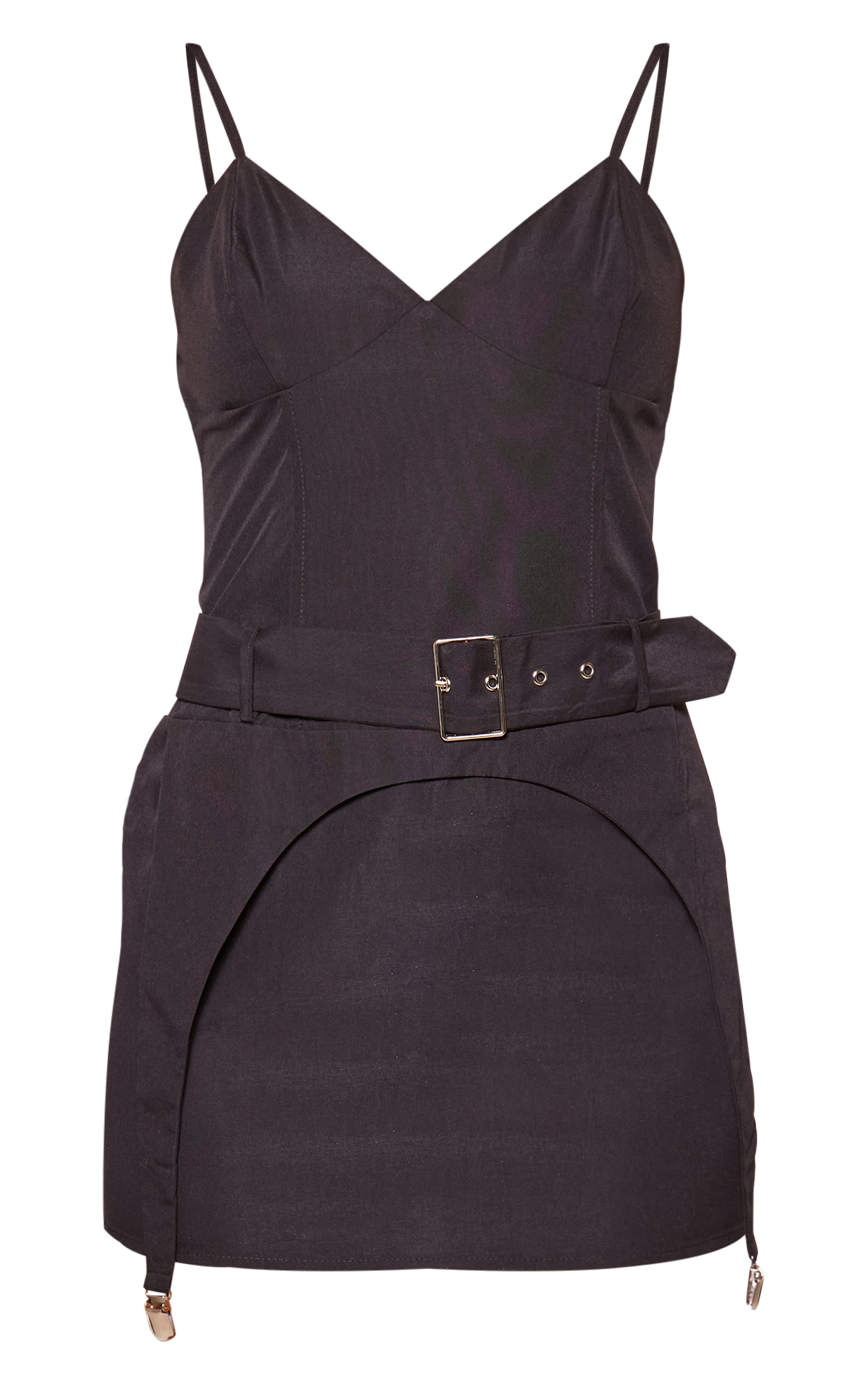 Black Tailored Woven Stirrup Detail Bodycon Dress image 1