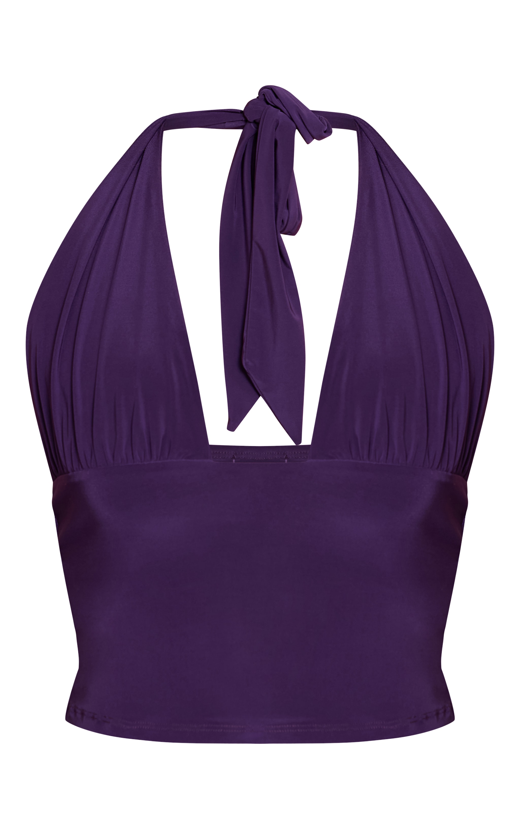 Purple Double Layer Slinky Tie Neck Plunge Long top  image 5