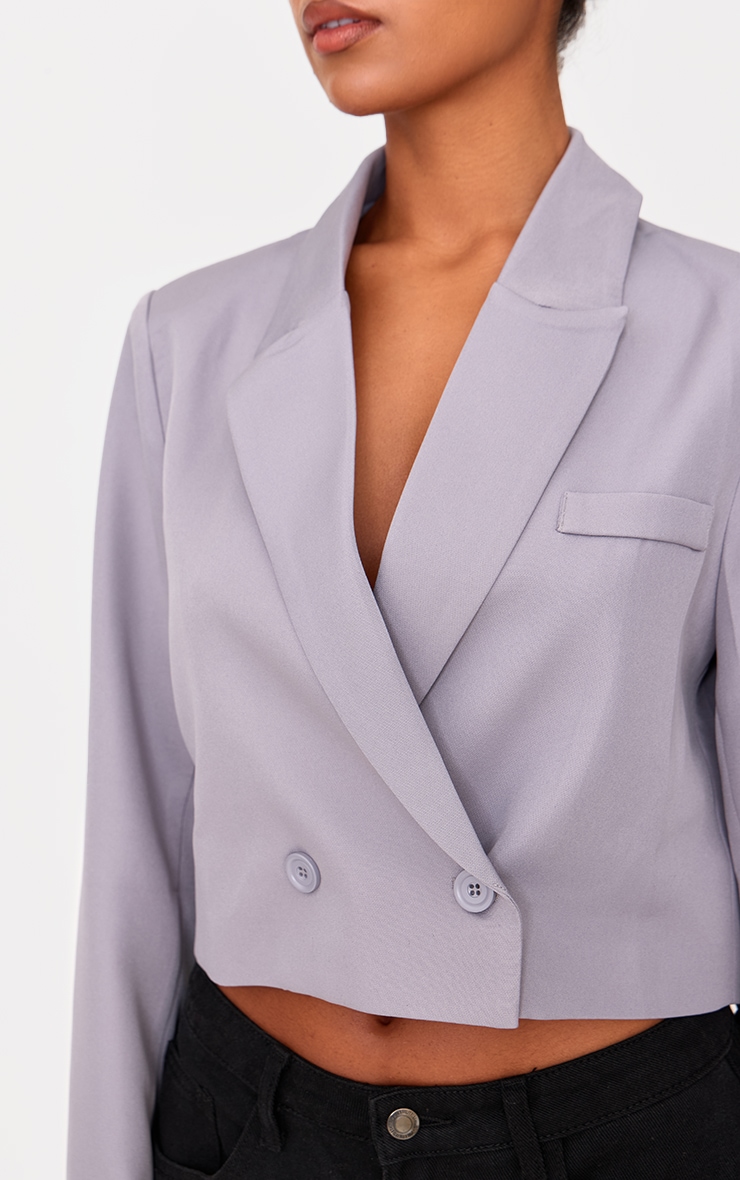 Grey Woven Cropped Shoulder Padded Blazer image 4