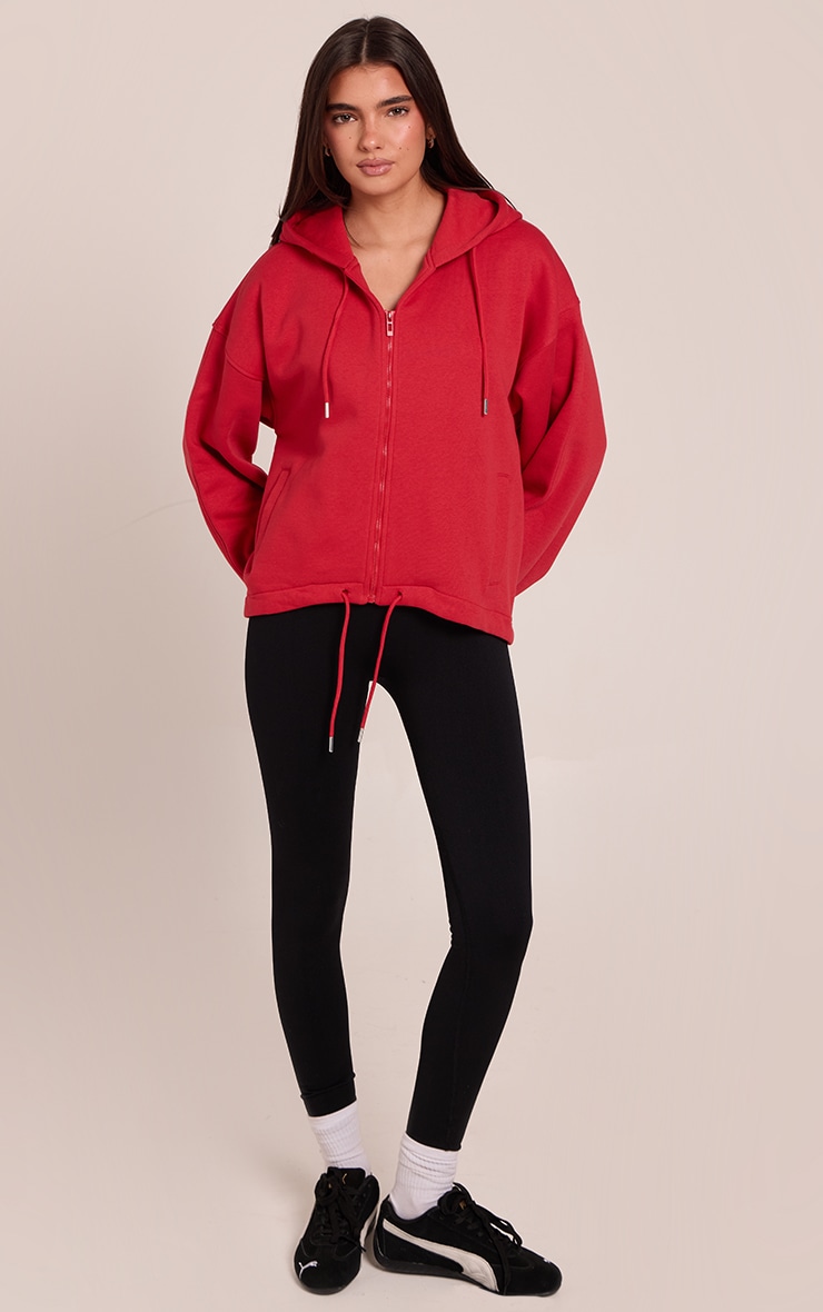 Red Oversized Zip Up Toggle Waist Hoodie image 3