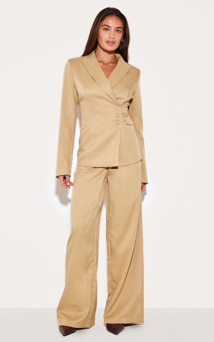 Blazer de tailleur tissé sable à taille cintrée image 3