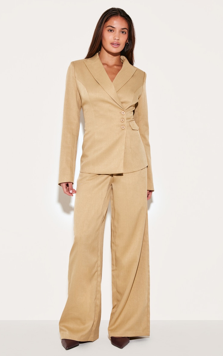  Sand Woven Tailored Cinched Waist Blazer image 3