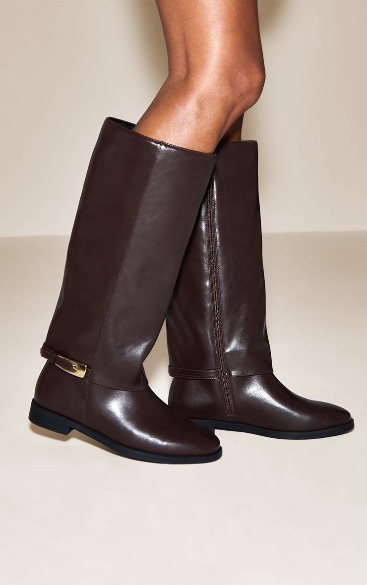 Chocolate Fold Over Riding Knee High Boot image 1