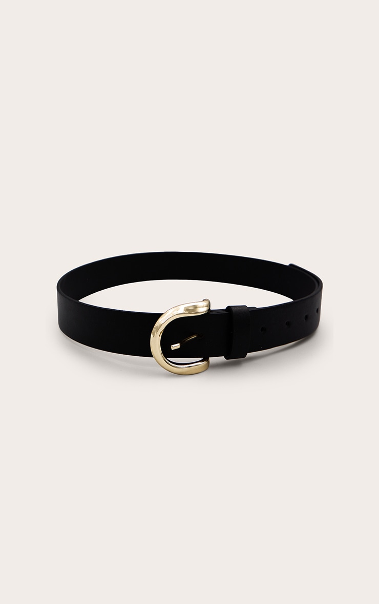 Black Pu Curved D-ring Gold Buckle Belt image 3