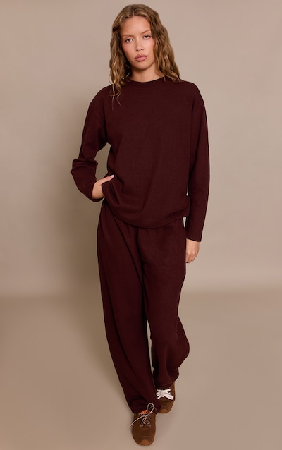 Chocolate Brushed Rib Pintuck Straight Leg Pant