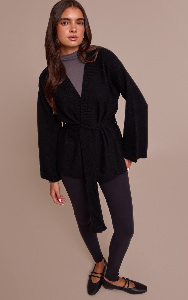 Black Tie Waist Oversized Cardigan image 3