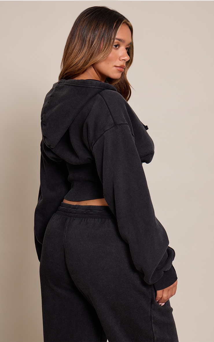Shape Black Washed Zip Front Cinched Waist Hoodie image 2