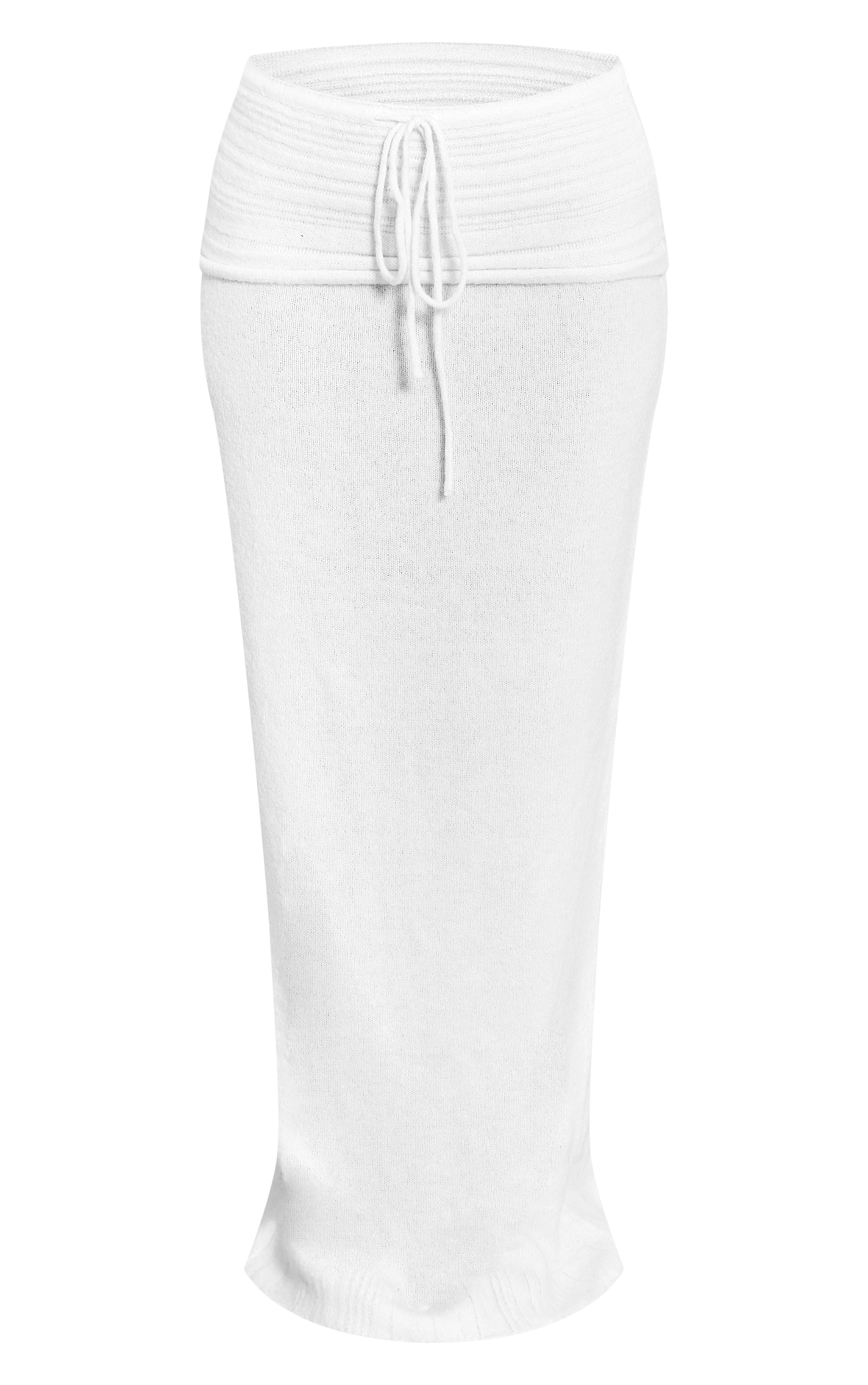 Petite Cream Rib Soft Knit Fold Over Maxi skirt image 5