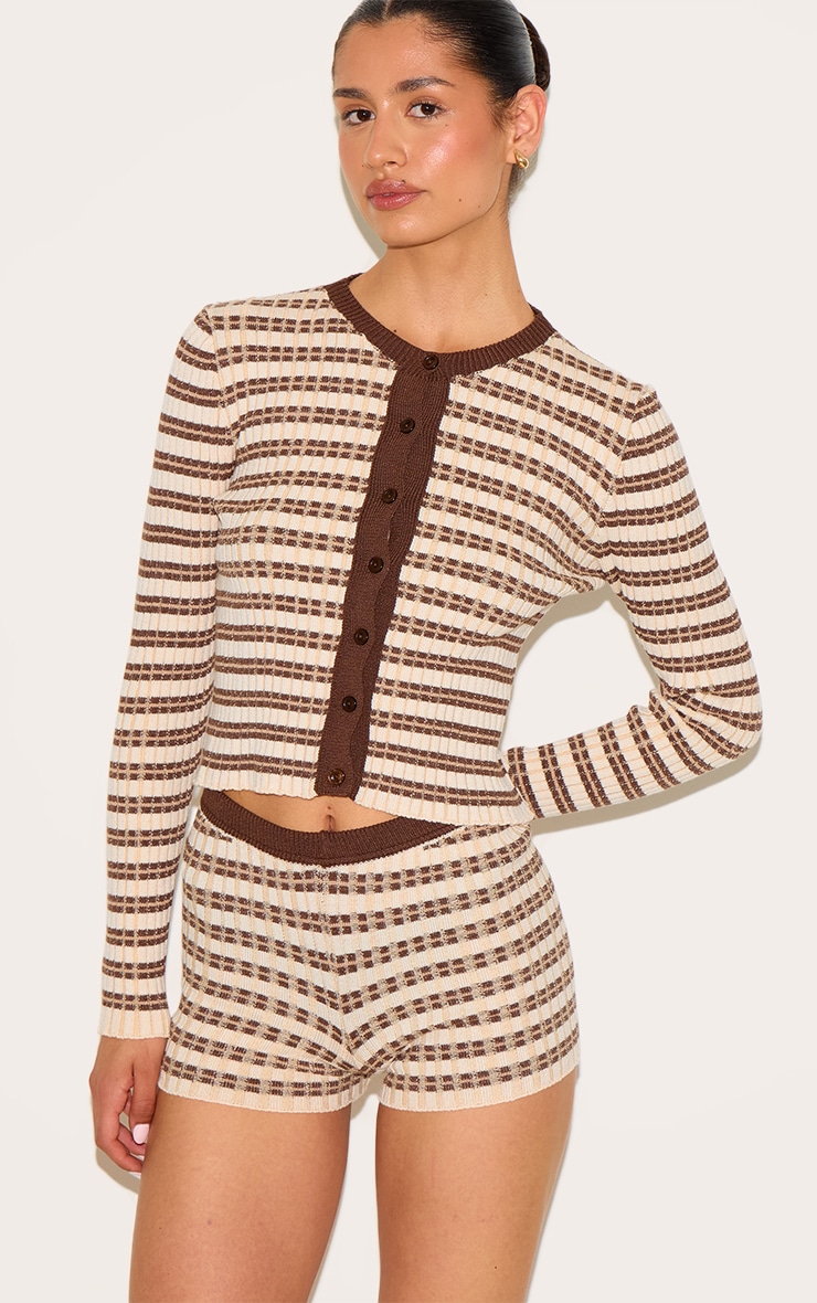 Tall Chocolate Stripe Knitted Shorts image 1