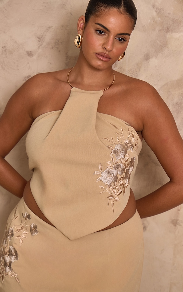 PLT Label Plus Stone Woven Embroidered Pleat Detail Gold Trim Top