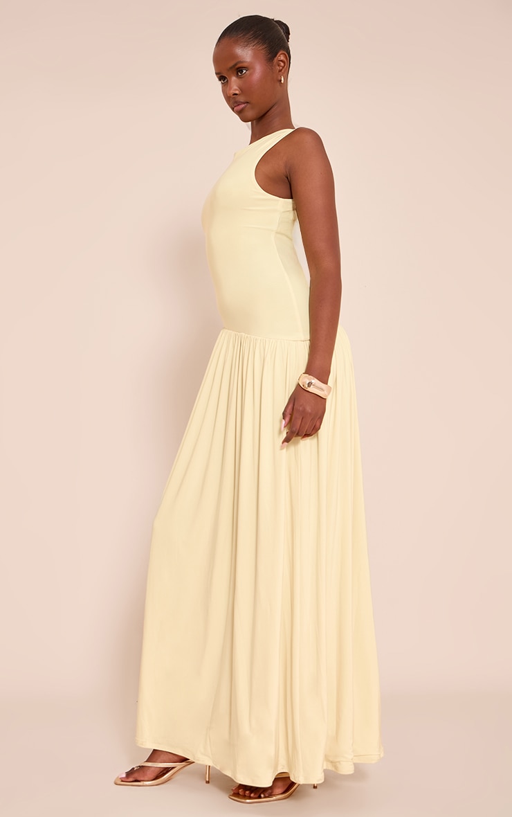Yellow Double Layer Soft Touch Asymmetric Dropped Waist Maxi Dress image 3