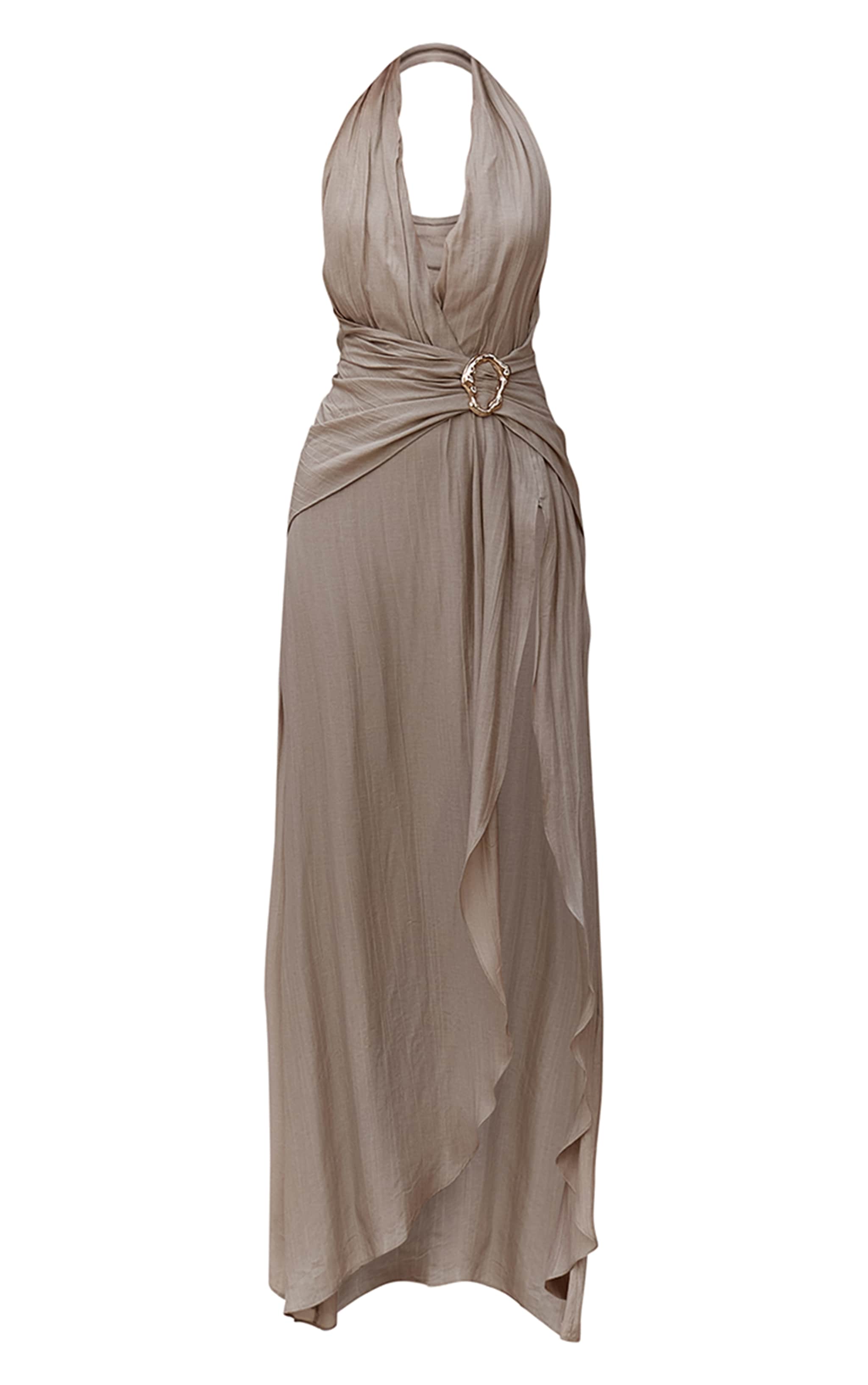 PrettyLittleThing☆Textured Plunge マキシドレス♪送料込 Cream Textured Plunge Trim Detail Maxi Dress | Dresses