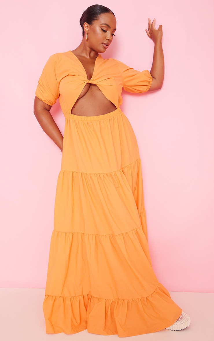 Plus Orange Twist Front Cut Out Tiered Maxi Dress PrettyLittleThing