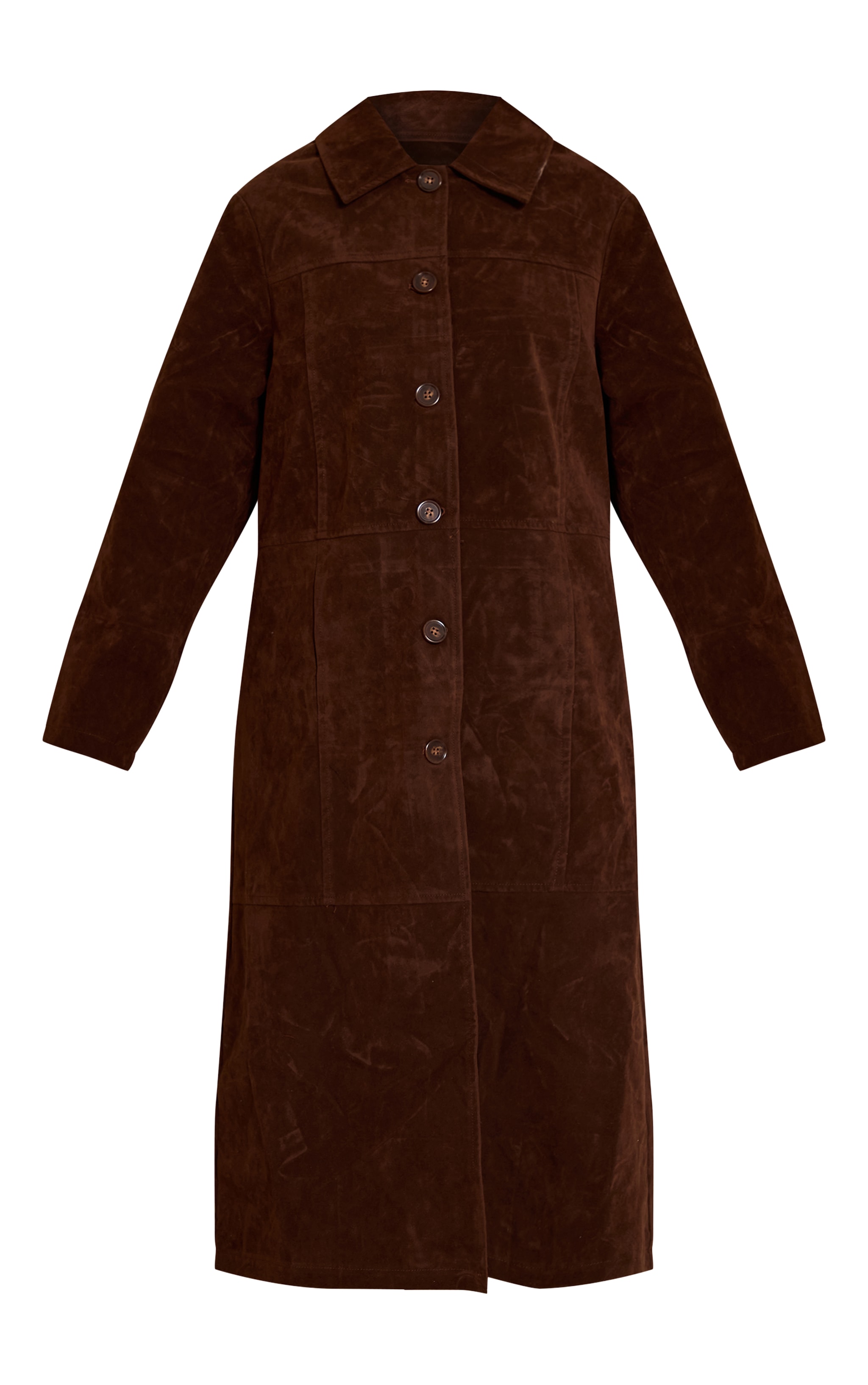 Chocolate Suede Longline Button Coat