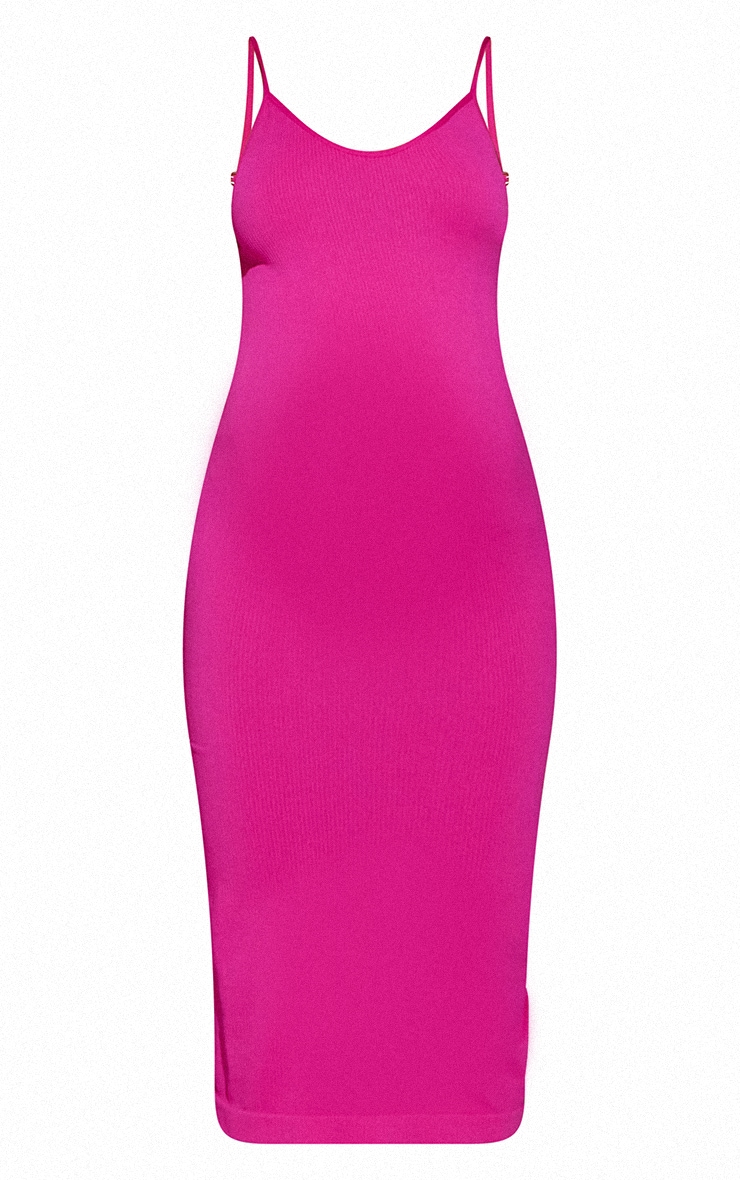 Maternity Pink Seamless Snatched Rib Strappy Midaxi Dress image 1