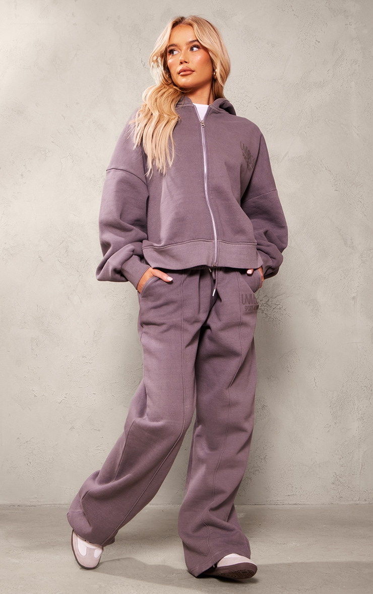 Dark Grey Premium Washed Oversized Pintuck Wide Leg Sweatpants