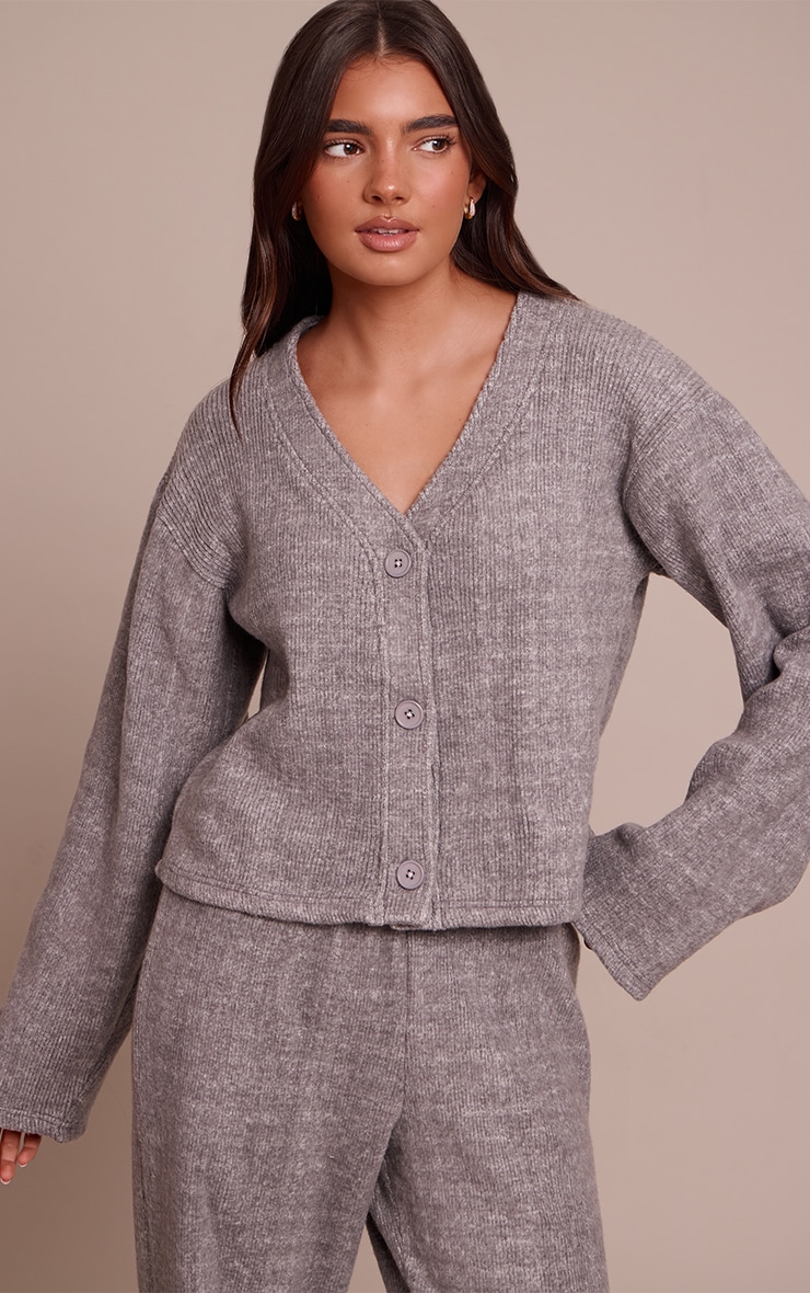 Charcoal Grey Soft Brushed Chunky Rib Boxy Cardigan