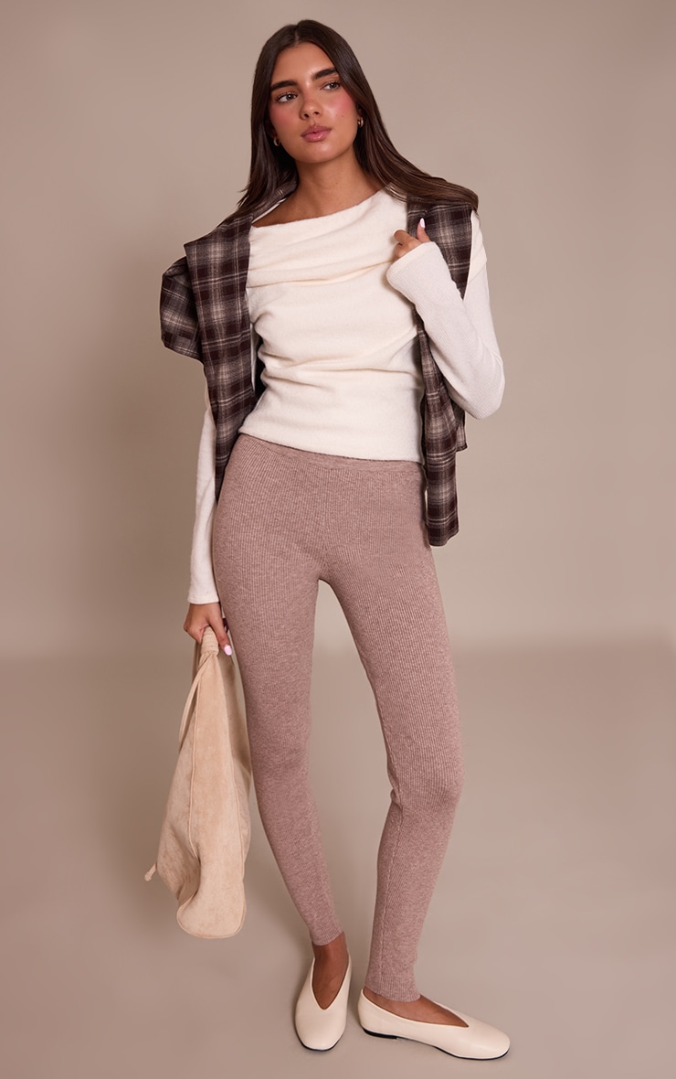 Cream Brushed Slouchy Ruched Long Sleeve Top image 3