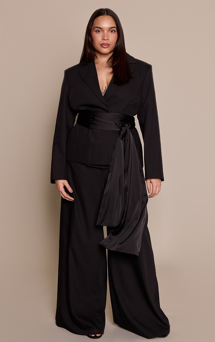 Plus Black Woven Wide Leg Trousers