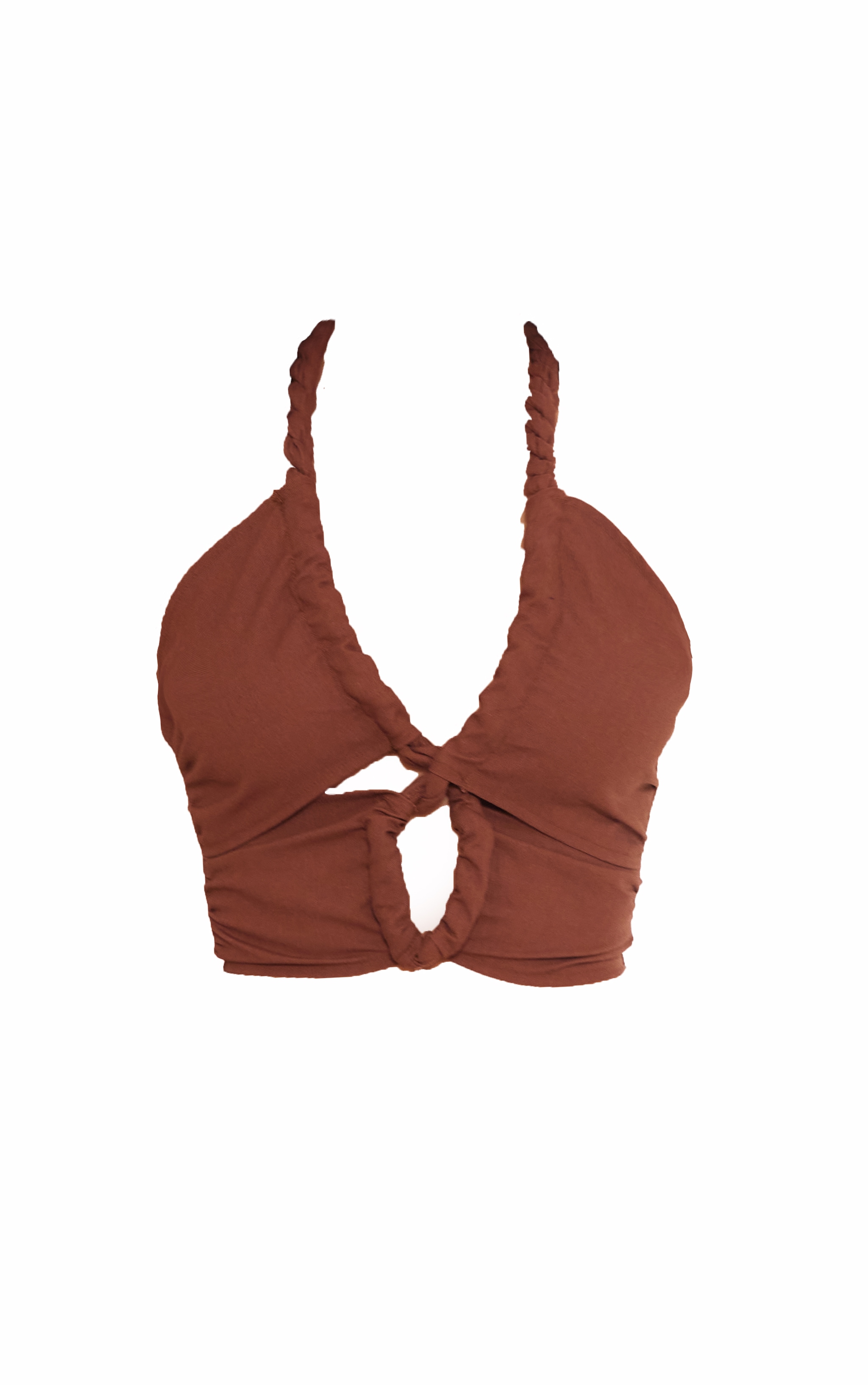 Brown Rope Detail Linen Look Cut Out Crop Top image 5