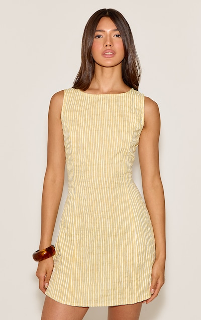 Robe citron vert à rayures et col bateau