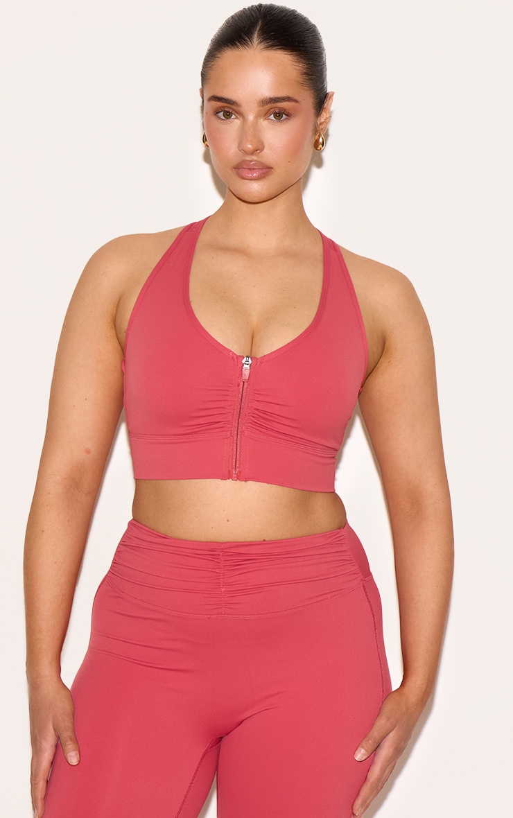 Shape Rose Active Ruched Zip Front Cupped Sports Bra image 1