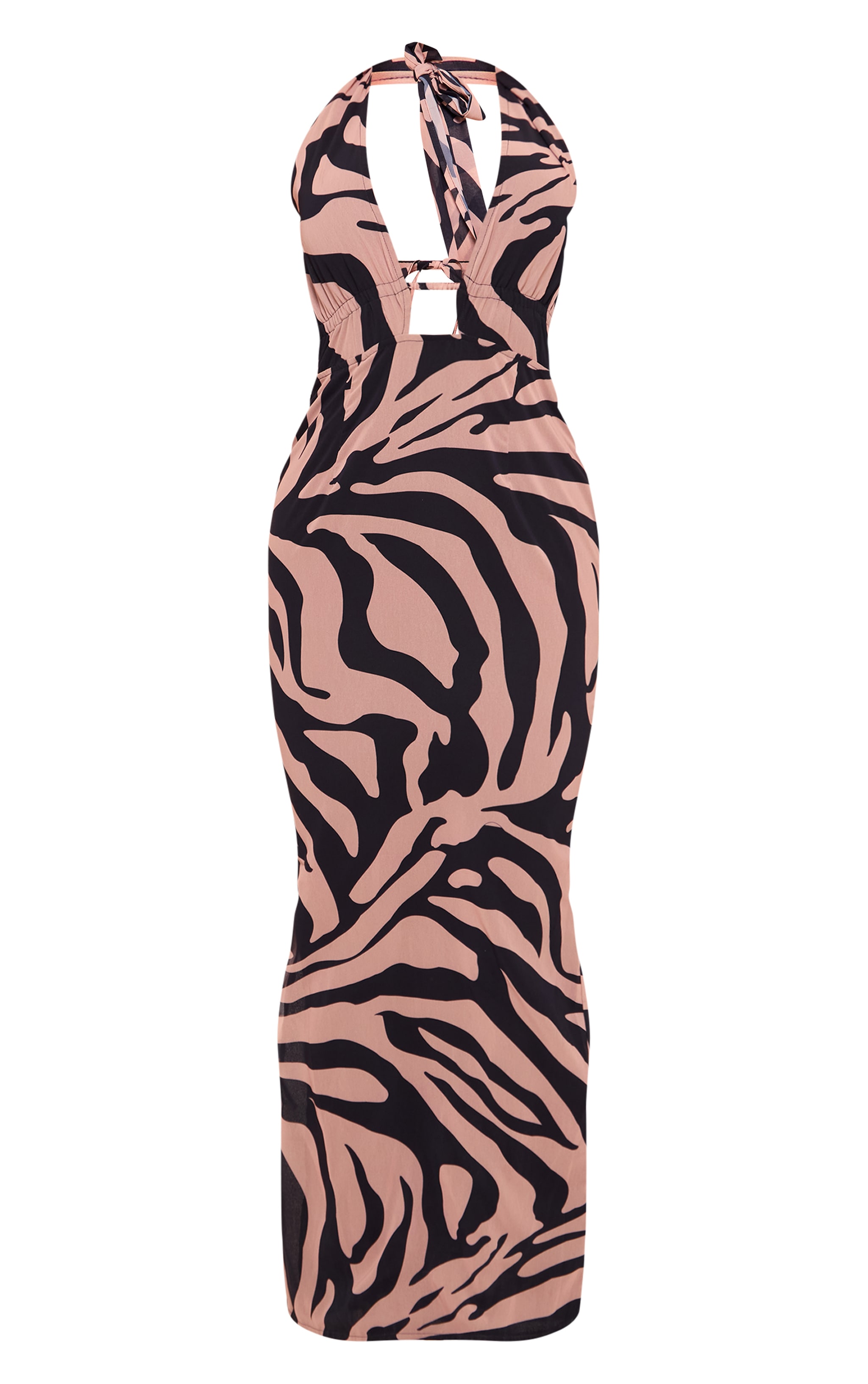 Robe longue en mousseline de soie imprimé zèbre gris pierre à dos nu image 5