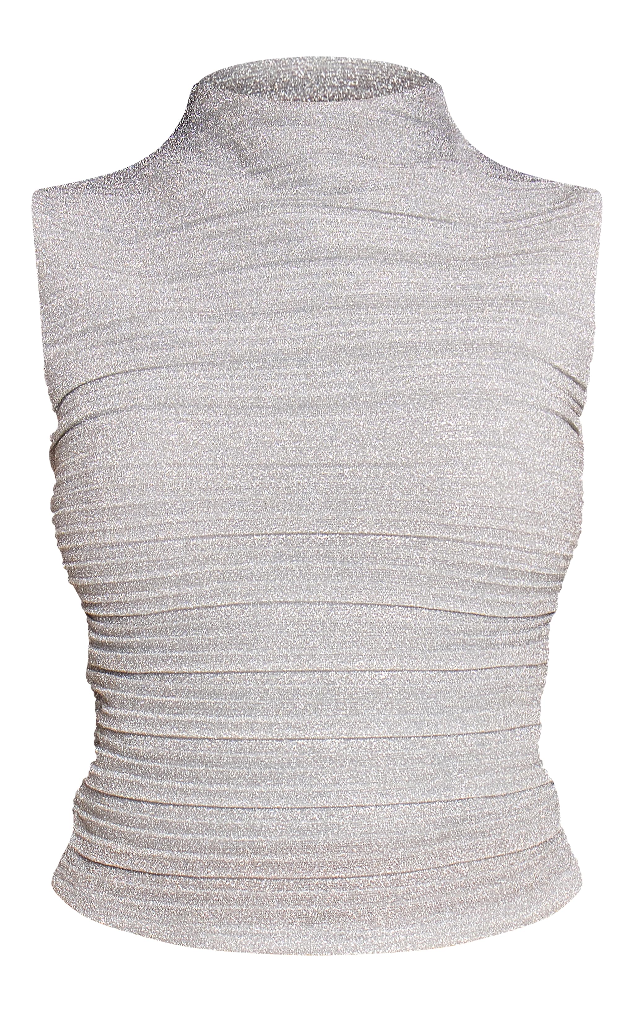 Silver Textured Glitter High Neck Top image 5