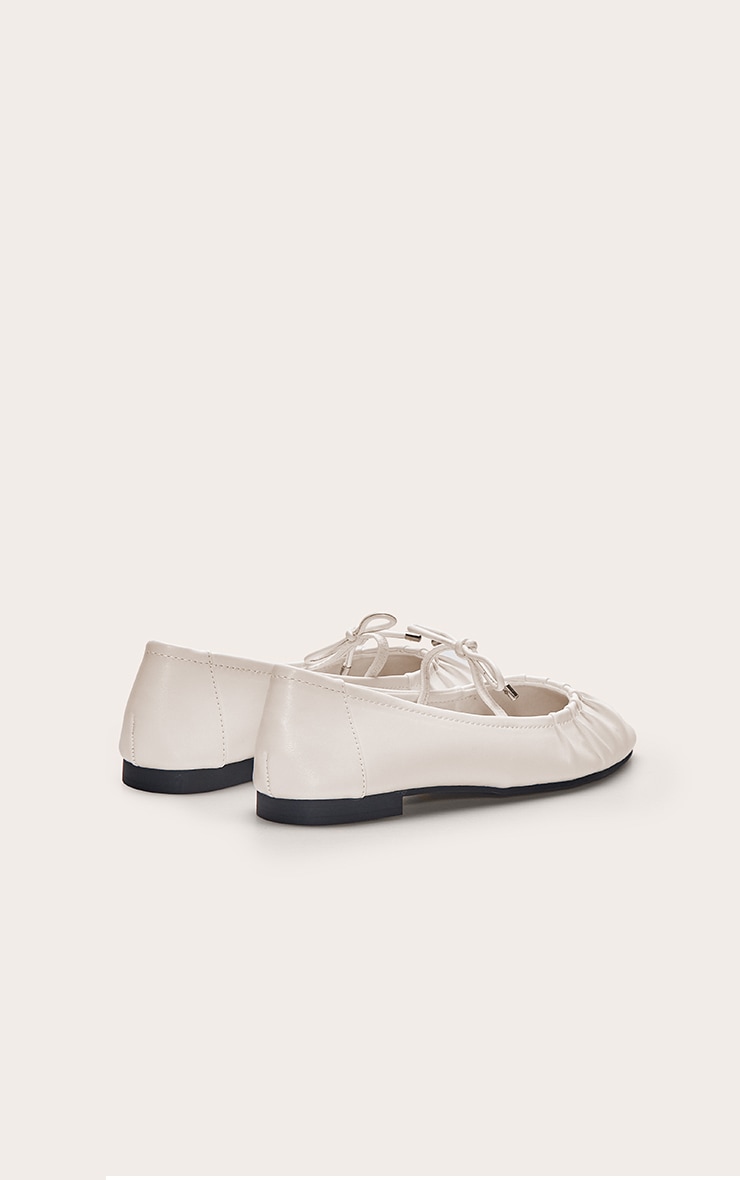 Cream Bow Ruched Ballet Flats image 4