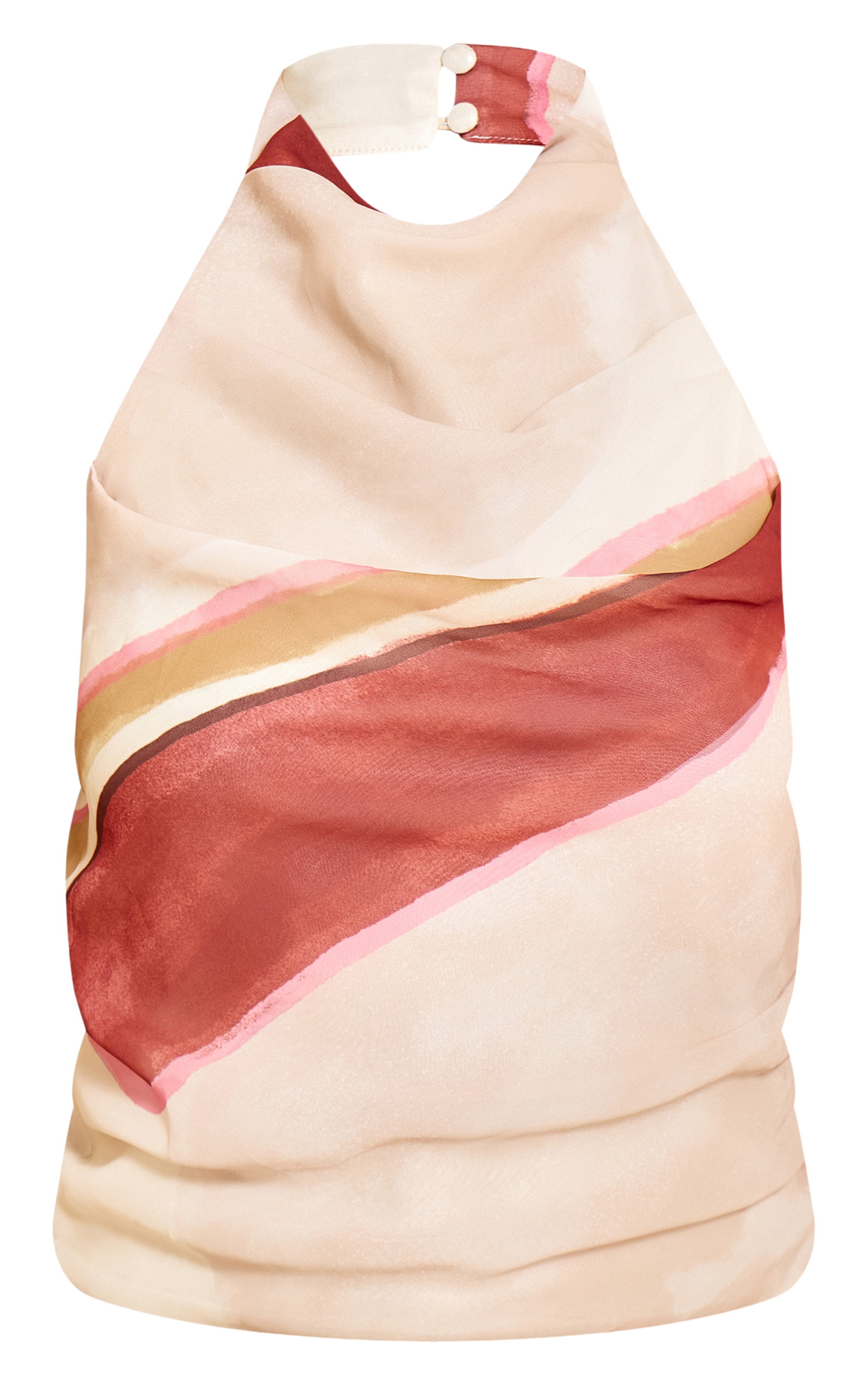 Shape Rust Marble Print Chiffon High Cowl Neck Top image 5