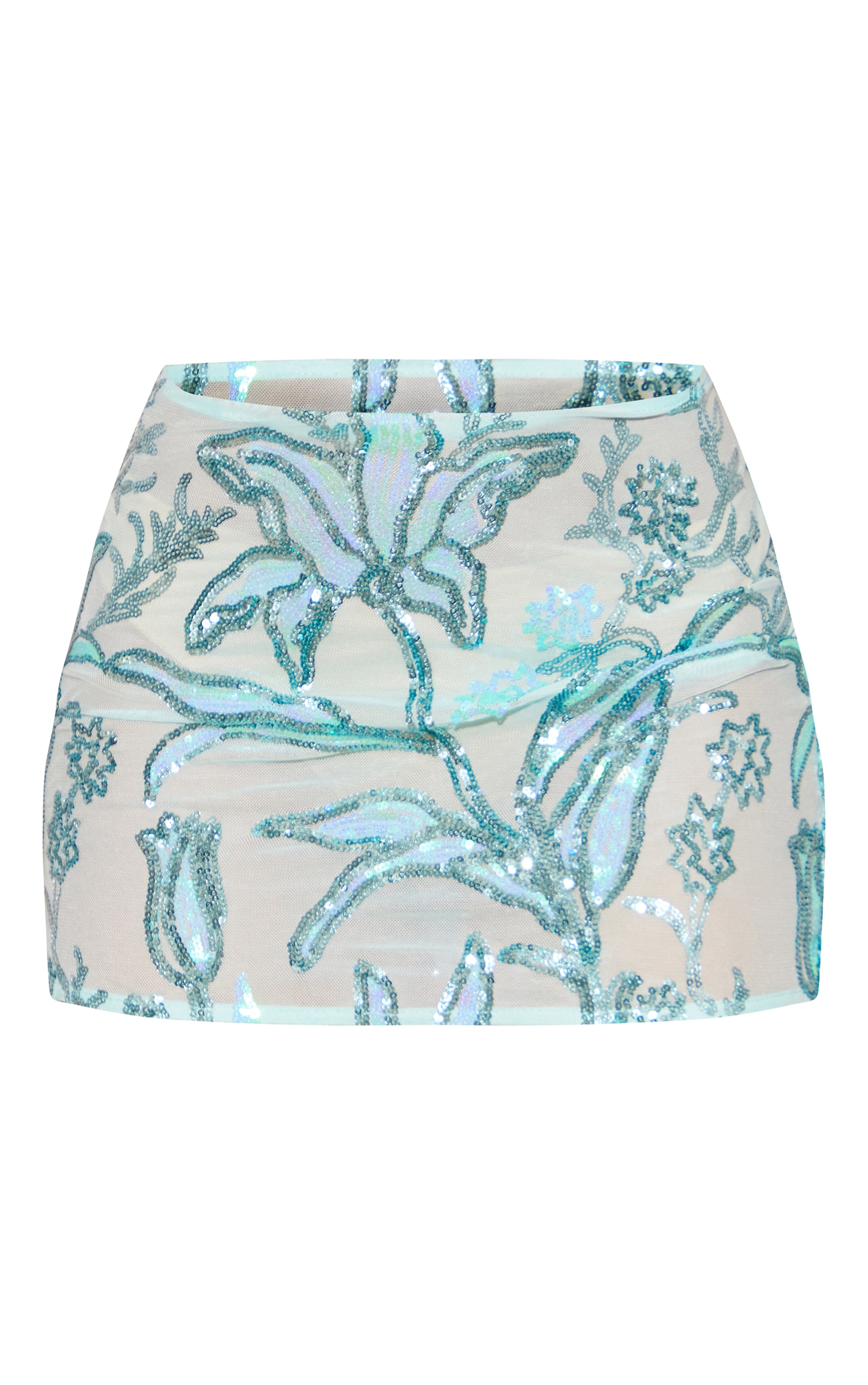 Aqua Floral Sequin Mini Skirt image 6