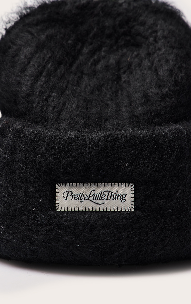 Black Fluffy Chunky Rib Beanie image 3