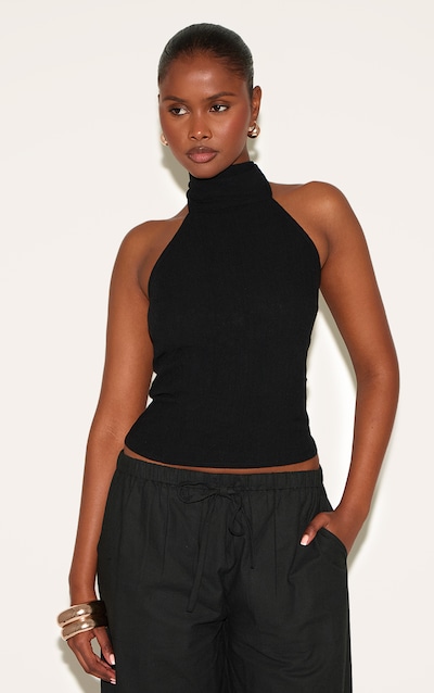 Top léger tissé noir à dos nu