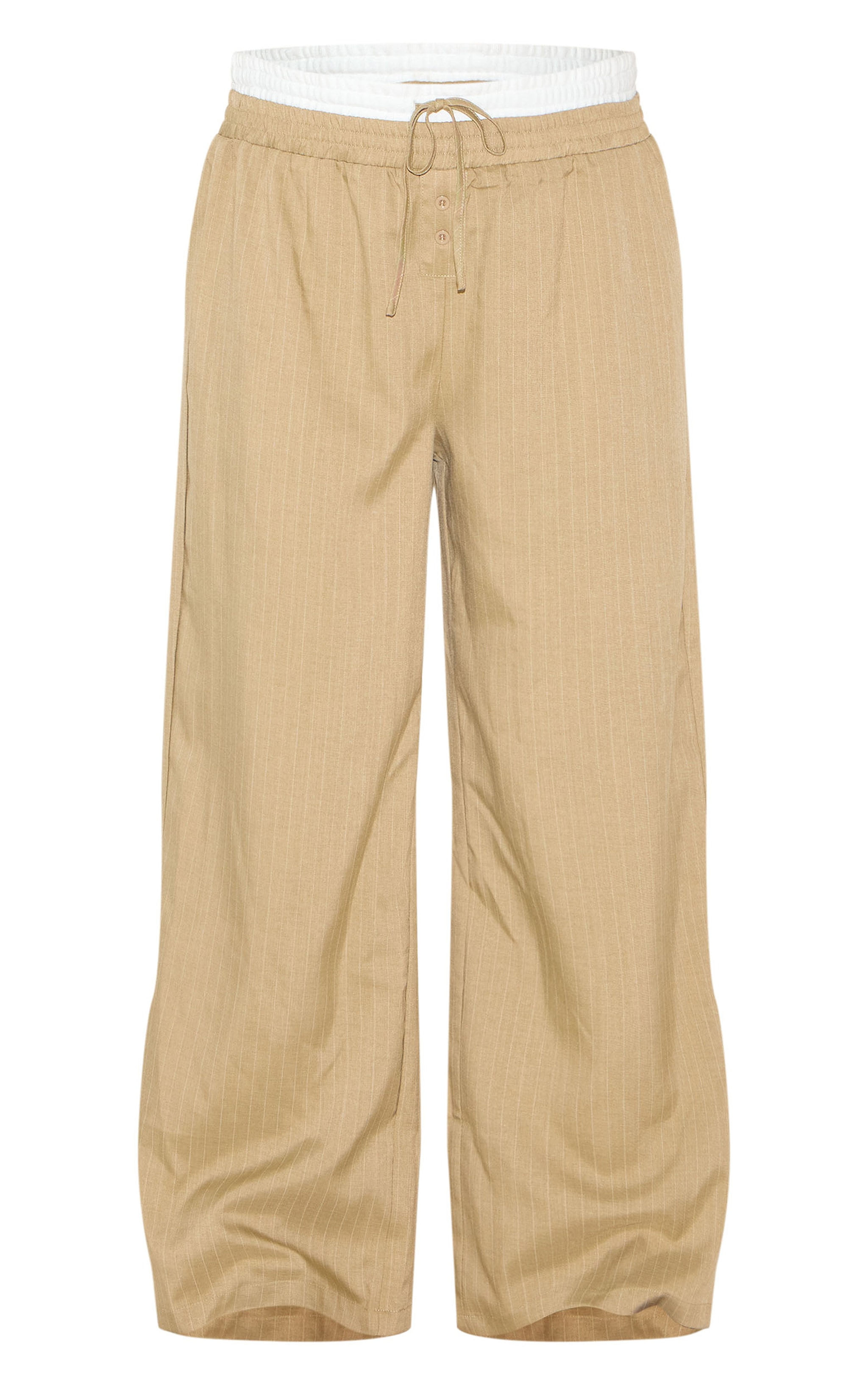 Plus Pantalon droit vert olive à fines rayures et boutons devant image 5