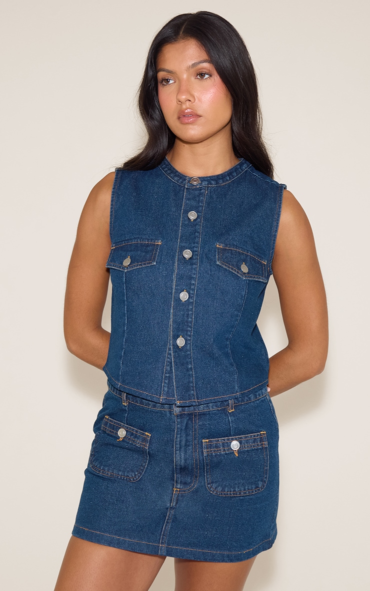 Indigo Mid Rise Denim Mini Skirt image 4