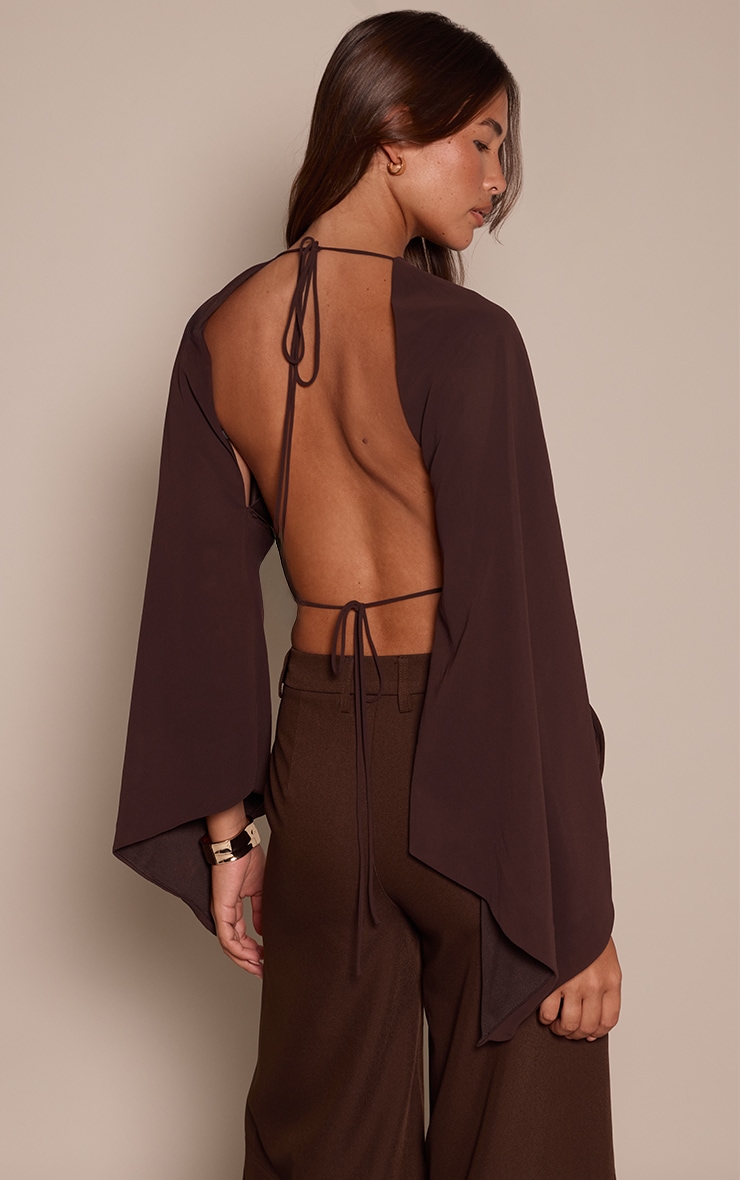 Chocolate Chiffon Back Tie Detail Floaty Top  image 2