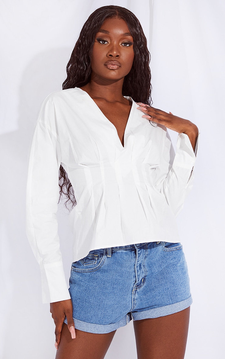 Tall White Corset Detail Shirt