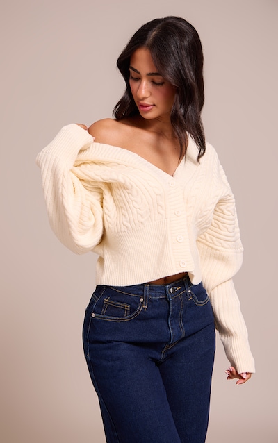 Petite Cream Cable Knit Off Shoulder Cardigan