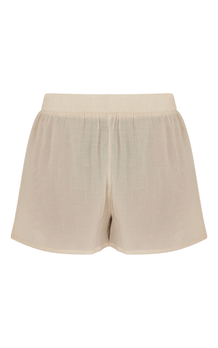 Plus Cream Textured Linen Look Shorts image 6