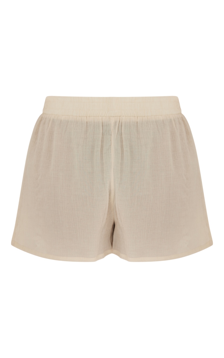 Plus Cream Textured Linen Look Shorts image 6