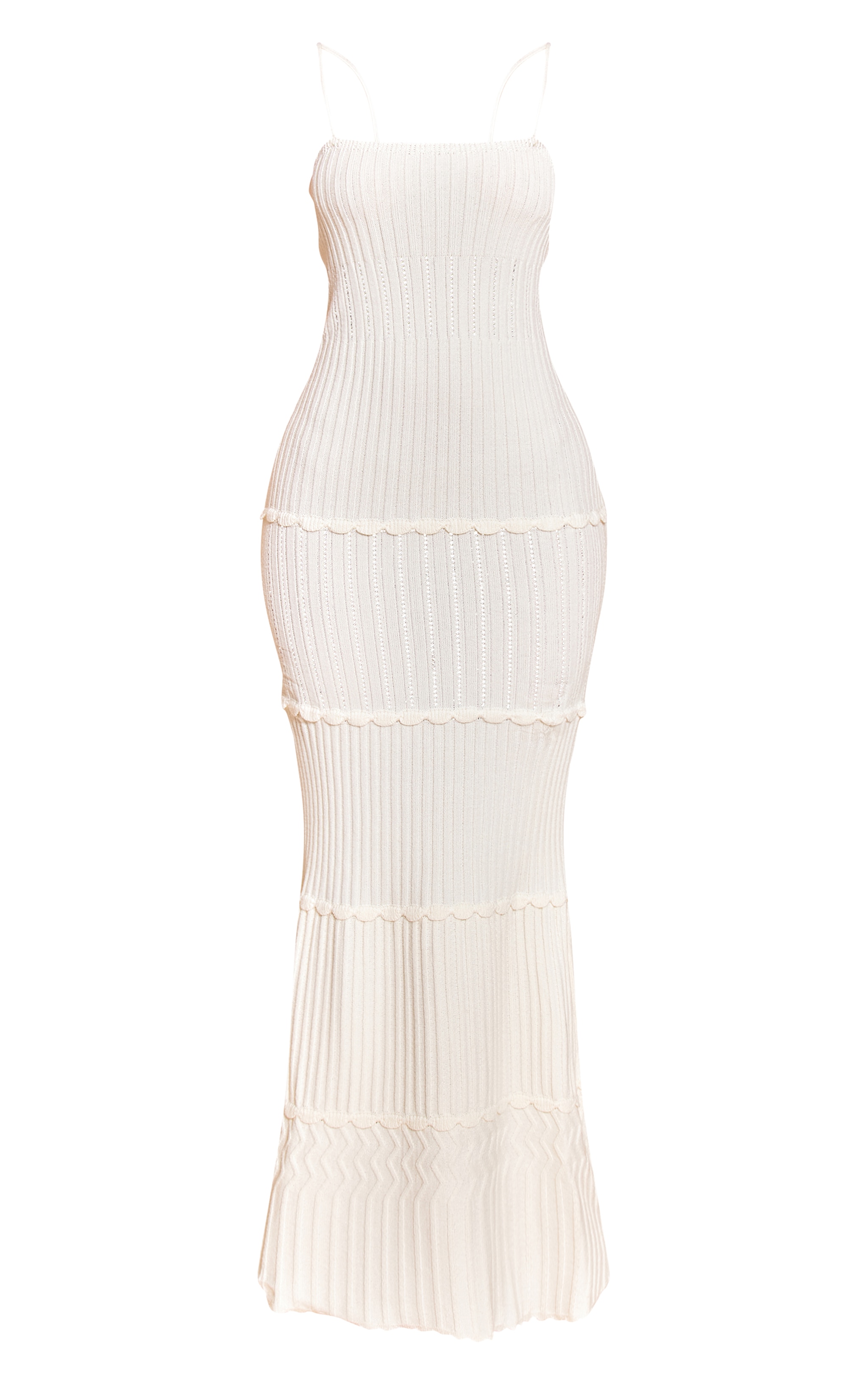 Petite Robe longue en maille tricot crème à bordures festonnées image 5