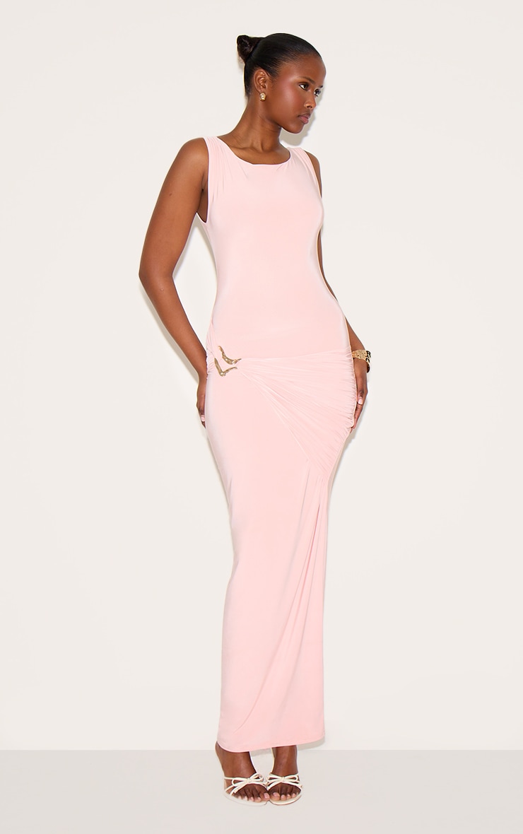 Dusty Pink Double Layer Ruched Trim Detail Midaxi Dress image 3