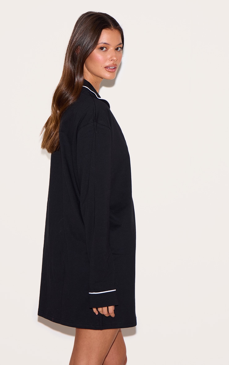 Black Jersey Piping Detail Long Sleeve Nightdress image 2